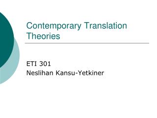 Contemporary Translation Theories