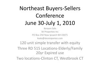 Northeast Buyers-Sellers Conference June 30-July 1, 2010