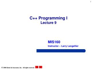 C++ Programming I Lecture 9