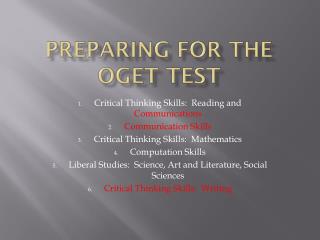 PREPARING FOR THE OGET TEST