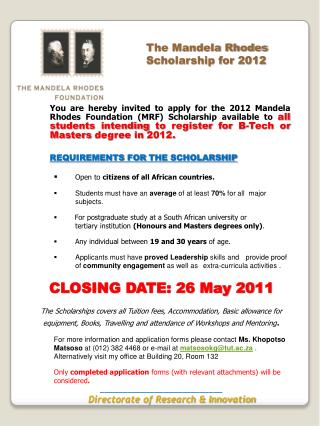The Mandela Rhodes Scholarship for 2012