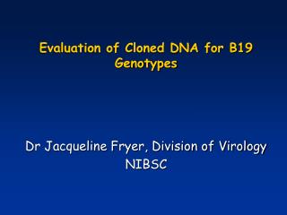 Evaluation of Cloned DNA for B19 Genotypes
