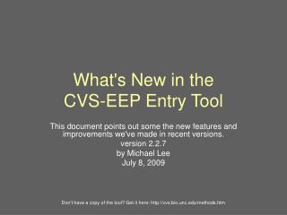 What's New in the CVS-EEP Entry Tool