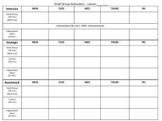 Small Group Instruction - Lesson _______