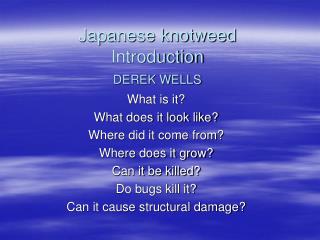 Japanese knotweed Introduction DEREK WELLS