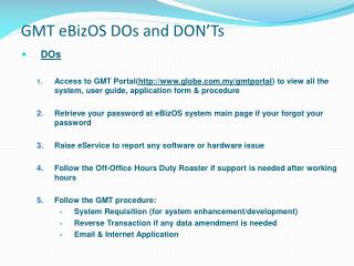 GMT eBizOS DOs and DON’Ts