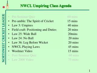 NWCL Umpiring Class Agenda
