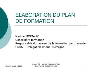 ELABORATION DU PLAN DE FORMATION