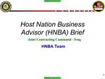 Host Nation Business Advisor HNBA Brief