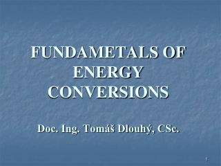FUNDAMETALS OF ENERGY CONVERSIONS Doc. Ing. Tomáš Dlouhý, CSc.