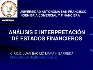 ANÁLISIS E INTERPRETACIÓN DE ESTADOS FINANCIEROS