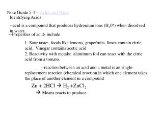 Note Guide 5-1 – Acids and Bases