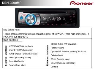 MP3/WMA/WAV playback MosFET 50Wx4 Amplifier “D4Q” Digital Tuner(18 presets) “EEQ” (Easy Equalizer)