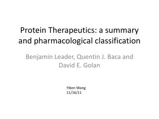 Protein Therapeutics: a summary and pharmacological classification