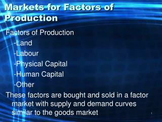 Markets for Factors of Production