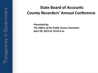 State Board of Accounts County Recorders’ Annual Conference
