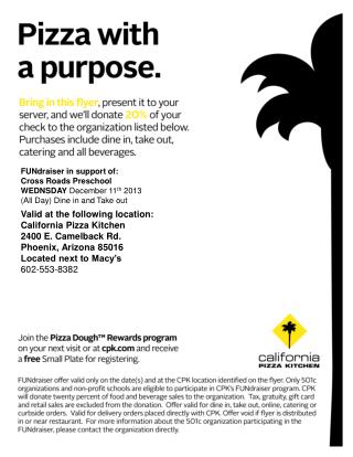 Valid at the following location: California Pizza Kitchen 2400 E. Camelback Rd.