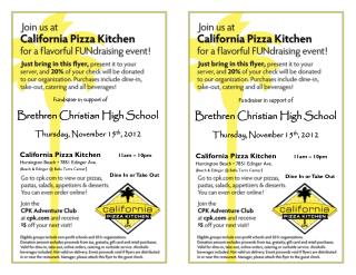 Fundraiser in support of Brethren Christian High School Thursday, November 15 th , 2012