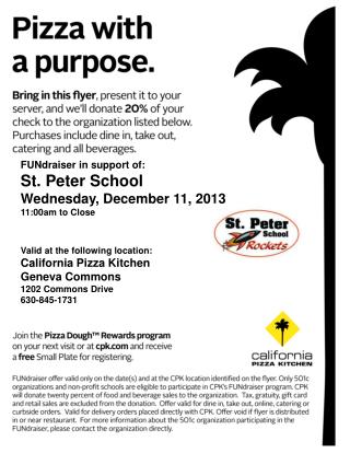 FUNdraiser in support of: St. Peter School Wednesday, December 11, 2013 11:00am to Close