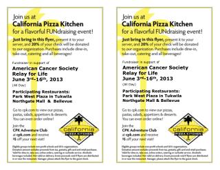 Fundraiser in support of American Cancer Society Relay for Life June 3 rd -16 th , 2013 (All Day)
