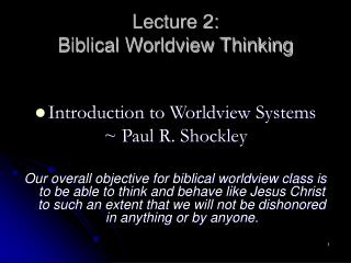 Lecture 2: Biblical Worldview Thinking