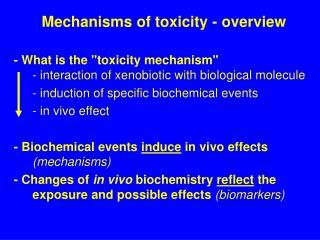 Mechanisms of toxicity - overview