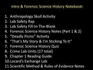 Intro &amp; Forensic Science History Notebook: Anthropology Skull Activity Lab Safety Rap