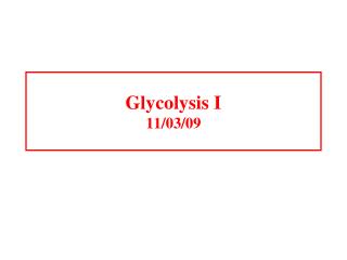 Glycolysis I 11/03/09