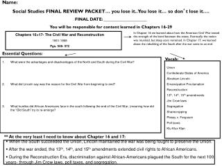 Name: Social Studies FINAL REVIEW PACKET… you lose it.. You lose it… so don ’ t lose it….