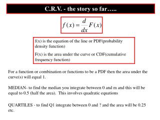 C.R.V. - the story so far…..