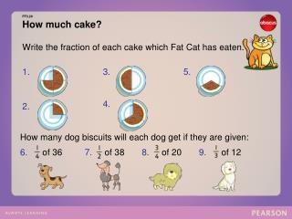FF3.20 How much cake? Write the fraction of each cake which Fat Cat has eaten.