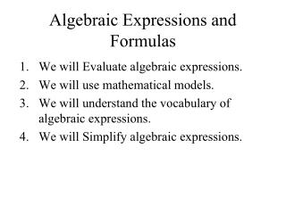 Algebraic Expressions and Formulas