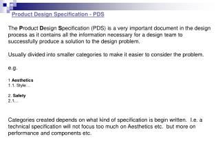 Product Design Specification - PDS