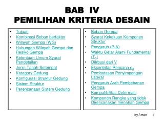 BAB IV PEMILIHAN KRITERIA DESAIN