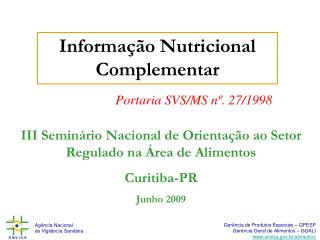 Portaria SVS/MS nº. 27/1998