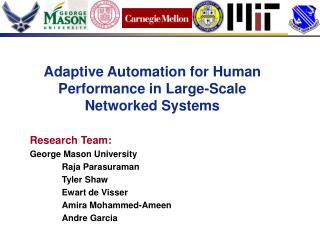Adaptive Automation for Human Performance in Large-Scale Networked Systems Research Team: