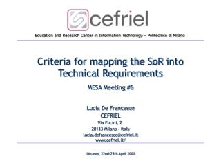 Criteria for mapping the SoR into Technical Requirements