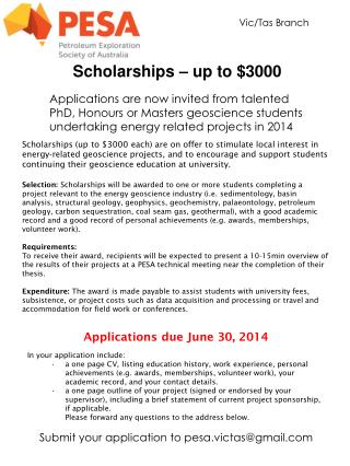Scholarships – up to $3000