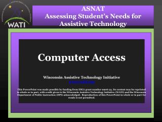 ASNAT Assessing Student’s Needs for Assistive Technology