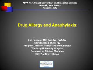Luz Fonacier MD, FACAAI, FAAAAI Section Head of Allergy Program Director, Allergy and Immunology
