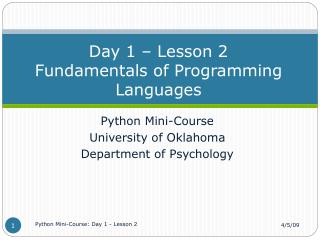 Day 1 – Lesson 2 Fundamentals of Programming Languages