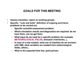 GOALS FOR THIS MEETING