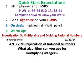 Quick Start Expectations