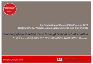 31 October – IFRC SHELTER COORDINATION WORKSHOP, Geneva