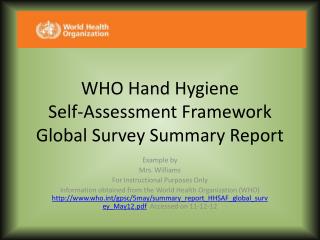 WHO Hand Hygiene Self-Assessment Framework Global Survey Summary Report