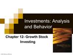 Investments: Analysis and Behavior