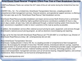 'AmeriQuest Road Rescue' Program Offers Free Trial of Fleet