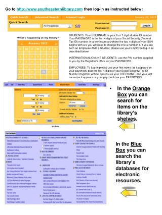 In the Blue Box you can search the library’s databases for electronic resources.