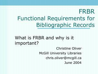 FRBR Functional Requirements for Bibliographic Records