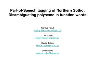 Part-of-Speech tagging of Northern Sotho: Disambiguating polysemous function words